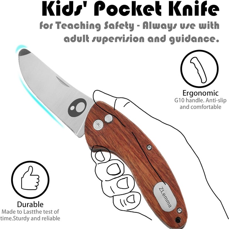 ZLemma Kids Pocket Knife with Sheath Set - Stainless Steel Children’s Folding Pocket Knife with Safety Rounded Tip - Image 4